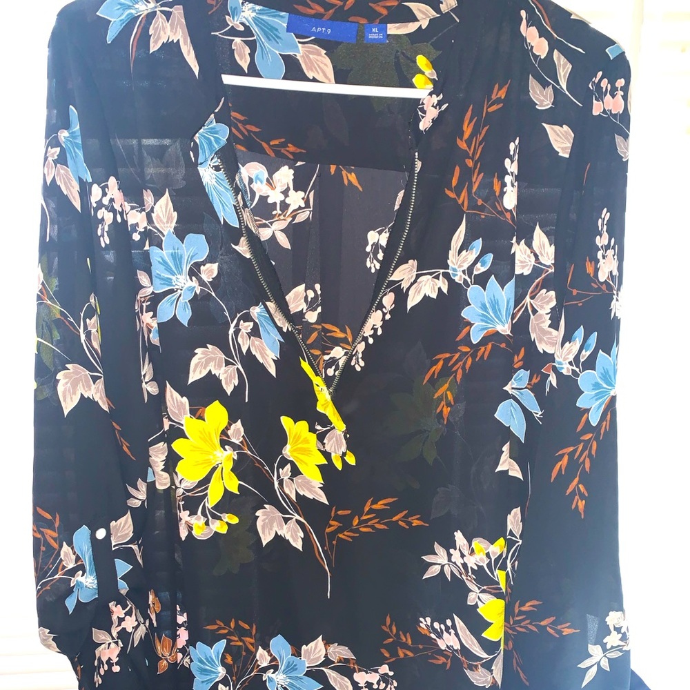 Apt. 19 sheer black blouse with zipper and long sleeve